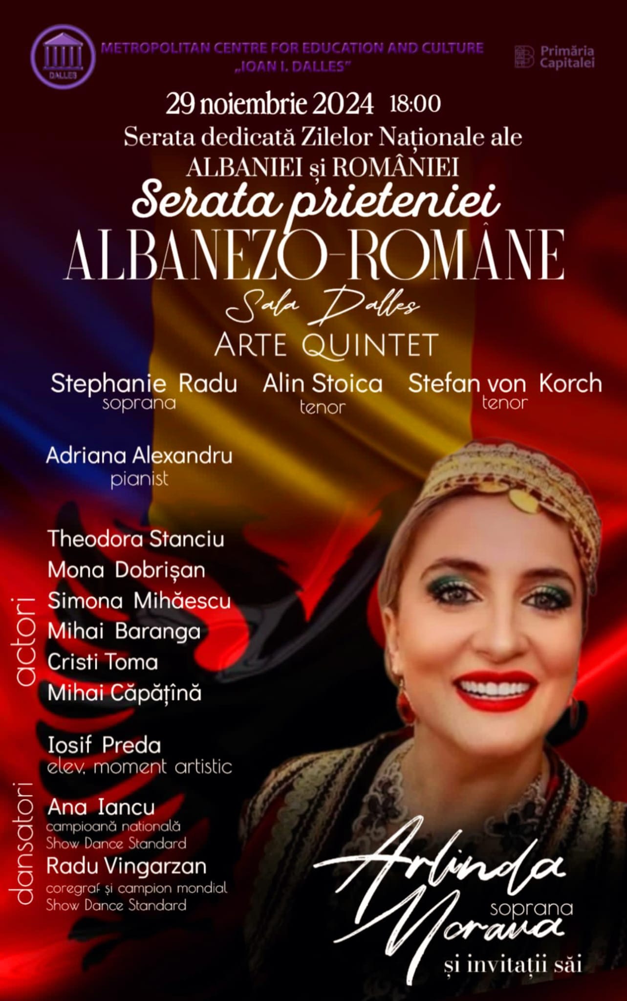 Serata prieteniei Albanezo – Române cu soprana Arlinda Morava şi invitaţii săi pe 29 Noiembrie la Sala Dalles 231 Arlinda 29 Nov