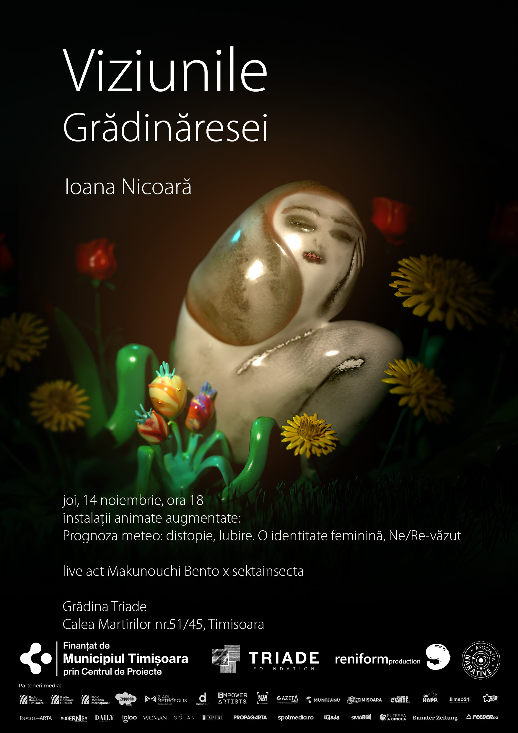 Viziunile grădinăresei. Brain dance și instalații new media într-o grădină urbană digitală 219 afis viziunile gradinaresei