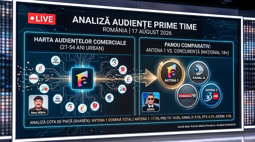 Analiza audiente TV prime time din data de 17 august 2026. Cine a fost lider de audienta Cum arata clasamentul 1